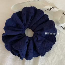 1PC Korean Niche Ballet - Style Navy Blue Bow Cotton Embroidered Chunky Hair Scrunchie, High - End Retro Hair Accessory Hair Tie