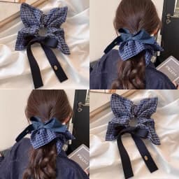 Korean Vintage Square Plaid Bow Ribbon Scrunchie For Women Girls Sweet Hair Ornament Hair Band Hair Tie Fashion Hair Accessories