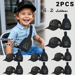 2pcs Kids' 26 letter printed pattern truck hat+chest bag set, stylish casual sunhat, portable storage purse, suitable for daily