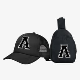 2pcs Kids' 26 letter printed pattern truck hat+chest bag set, stylish casual sunhat, portable storage purse, suitable for daily