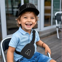 2pcs Kids' 26 letter printed pattern truck hat+chest bag set, stylish casual sunhat, portable storage purse, suitable for daily