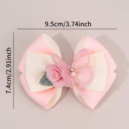 2Pcs Floral Bow Hair Clips 3D Flower Butterfly Hairpins Elegant Ribbon Bownot Barrette For Girls Children Headwear Accesories