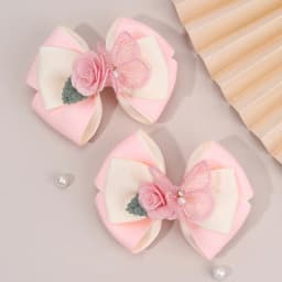 2Pcs Floral Bow Hair Clips 3D Flower Butterfly Hairpins Elegant Ribbon Bownot Barrette For Girls Children Headwear Accesories