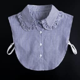 Blue Striped Pleated Fake Collar with Lotus Leaf Lace Detachable Collar Shirt Dickey Half Blouse False Collar for Lady Girls