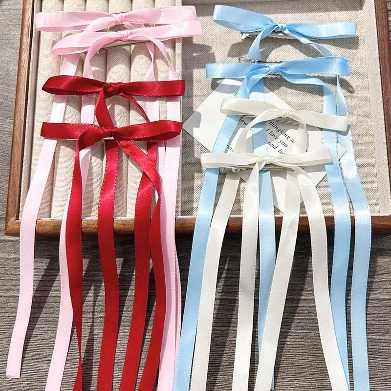 Korean Simple Bow Hairpin Sweet Ribbon Hair Clip Clamp Barrettes Bow Ponytail Tie Hairgrip Women Girls Hair Accessories Headwear
