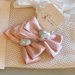 Kawaii Hair Set Children Ribbon Bow Decor 2 Pcs Champagne Pink Korean for School Stylish Gift