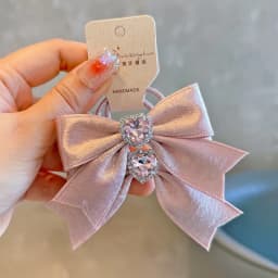 Kawaii Hair Set Children Ribbon Bow Decor 2 Pcs Champagne Pink Korean for School Stylish Gift
