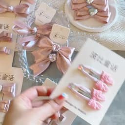 Kawaii Hair Set Children Ribbon Bow Decor 2 Pcs Champagne Pink Korean for School Stylish Gift