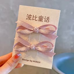 Kawaii Hair Set Children Ribbon Bow Decor 2 Pcs Champagne Pink Korean for School Stylish Gift