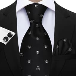 Elegant Ties For Men Gift Fashion Men Tie Set Skull Print Necktie Handchief Cufflinks 3 Pcs Business Wedding Suit Accessories