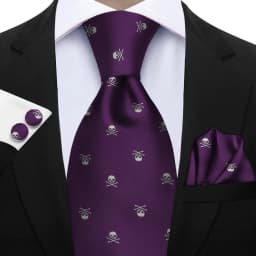 Elegant Ties For Men Gift Fashion Men Tie Set Skull Print Necktie Handchief Cufflinks 3 Pcs Business Wedding Suit Accessories