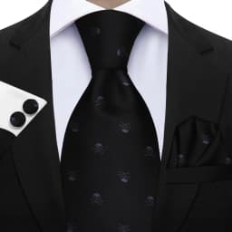 Elegant Ties For Men Gift Fashion Men Tie Set Skull Print Necktie Handchief Cufflinks 3 Pcs Business Wedding Suit Accessories