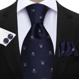Elegant Ties For Men Gift Fashion Men Tie Set Skull Print Necktie Handchief Cufflinks 3 Pcs Business Wedding Suit Accessories