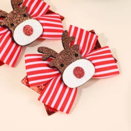 2Pcs Christmas Reindeer Bow Hair Clips Sweet Cute Stripe Bownot Hairpins For Girls Children Xmas Headwear Hair Accessories Gift