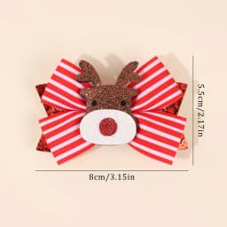 2Pcs Christmas Reindeer Bow Hair Clips Sweet Cute Stripe Bownot Hairpins For Girls Children Xmas Headwear Hair Accessories Gift