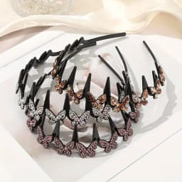 Wavy Headband Rhinestone Butterfly Headband Squiggly Headband All-Day Wear Hair Accessory Hold Flyaways for Ladies Adults Teens