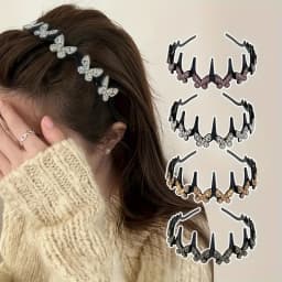 Wavy Headband Rhinestone Butterfly Headband Squiggly Headband All-Day Wear Hair Accessory Hold Flyaways for Ladies Adults Teens