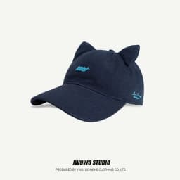 Korean Cute Cat Eared Baseball Cap Fashion Letter Embroidered Pure Cotton Wide-brimmed Sun Hat Casual Outdoor Sweet Baseball Cap