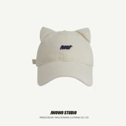 Korean Cute Cat Eared Baseball Cap Fashion Letter Embroidered Pure Cotton Wide-brimmed Sun Hat Casual Outdoor Sweet Baseball Cap