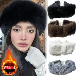 Wide Band Fur Headband Winter Keep Warm Ear Warmer Stretchy Fleece Headwrap for Women Girls Cold Weather Thermal Accessory Gifts