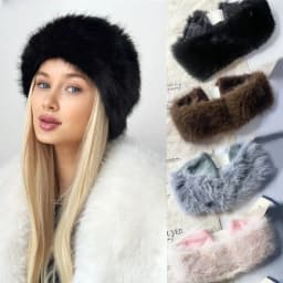 Wide Band Fur Headband Winter Keep Warm Ear Warmer Stretchy Fleece Headwrap for Women Girls Cold Weather Thermal Accessory Gifts