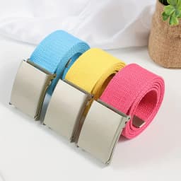 Women's Polyester-Cotton Canvas Woven Belt, Frosted Smooth Buckle Belt, Available in Multiple Colors, Candy-Colored Belt