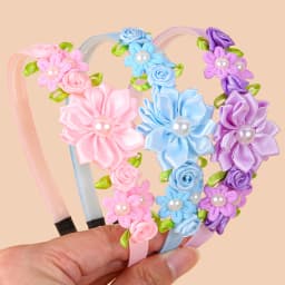 3pcs Cute Pearl Flower Headband Fabric Rose Flower Hairbands Kids Children Floral Plastic Hairbands Party Hair Accessories