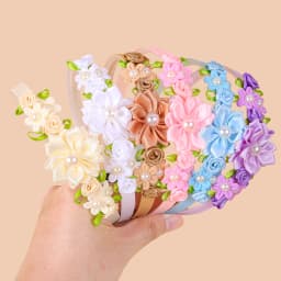 3pcs Cute Pearl Flower Headband Fabric Rose Flower Hairbands Kids Children Floral Plastic Hairbands Party Hair Accessories