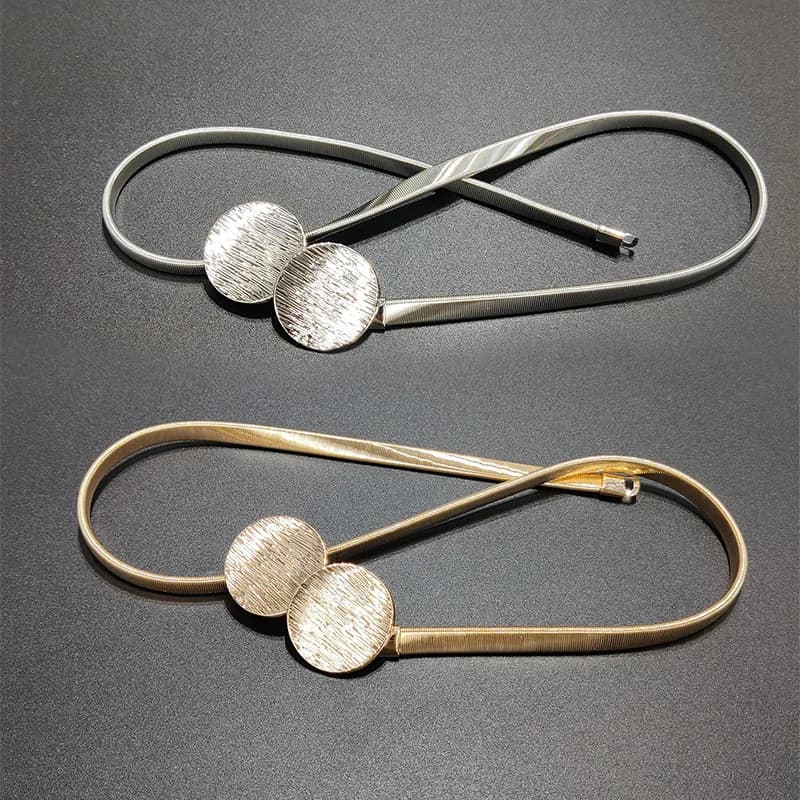 Metal Gold Silver Spring Elastic Waist Chain Round Buckle Circle Waist Chain Skirt Women's Belt Luxury Fashion High Quality