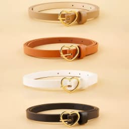 A Set of Three Heart-Shaped Gold Buckle Thin Waist Belt, Versatile for Daily Use