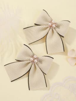 2Pcs/set Houndstooth Bowknot Hairclip for Girls Handmade Nylon Hairgripes Simple Temperament Pearl Hair Accessories Wholesale