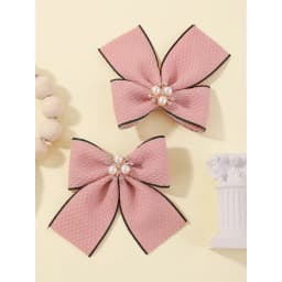 2Pcs/set Houndstooth Bowknot Hairclip for Girls Handmade Nylon Hairgripes Simple Temperament Pearl Hair Accessories Wholesale
