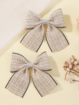 2Pcs/set Houndstooth Bowknot Hairclip for Girls Handmade Nylon Hairgripes Simple Temperament Pearl Hair Accessories Wholesale