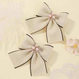 2Pcs/set Houndstooth Bowknot Hairclip for Girls Handmade Nylon Hairgripes Simple Temperament Pearl Hair Accessories Wholesale