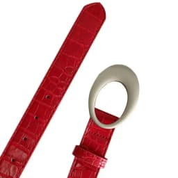 American retro belt women's Y2K oval buckle red crocodile pattern with jeans, high-end simple accessory belt