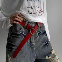 American retro belt women's Y2K oval buckle red crocodile pattern with jeans, high-end simple accessory belt