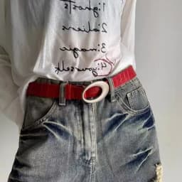 American retro belt women's Y2K oval buckle red crocodile pattern with jeans, high-end simple accessory belt