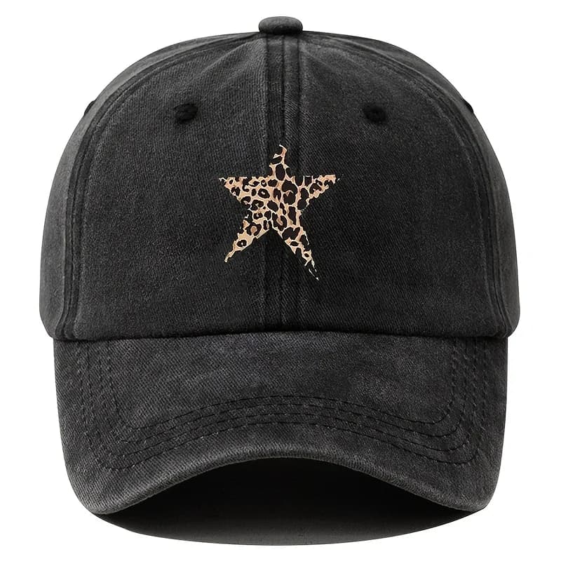 Retro imitation baseball cap with leopard print star design for leisure outdoor travel, fishing, and hiking