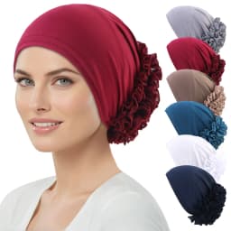 Women's breathable elastic chiffon hat with large flowers Solid color thin bottom cap Islamic Head Wrap African Bandana Head