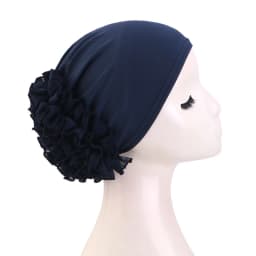 Women's breathable elastic chiffon hat with large flowers Solid color thin bottom cap Islamic Head Wrap African Bandana Head