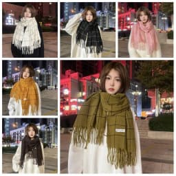Tassel Plaid Wool Scarf Cashmere Shawl Solid Color Long Shawl Korean Style Scarves Wool Scarves Winter Cashmere Scarves Student