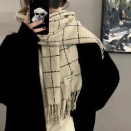 Tassel Plaid Wool Scarf Cashmere Shawl Solid Color Long Shawl Korean Style Scarves Wool Scarves Winter Cashmere Scarves Student