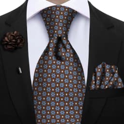 Luxury Soft Silk Mens Ties Floral Brown Green Red Ties Paisley NeckTie Pocket Square Brooch Set Men's Wedding Party Tie