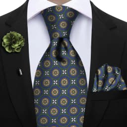 Luxury Soft Silk Mens Ties Floral Brown Green Red Ties Paisley NeckTie Pocket Square Brooch Set Men's Wedding Party Tie