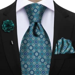 Luxury Soft Silk Mens Ties Floral Brown Green Red Ties Paisley NeckTie Pocket Square Brooch Set Men's Wedding Party Tie
