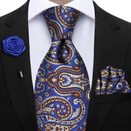 Luxury Soft Silk Mens Ties Floral Brown Green Red Ties Paisley NeckTie Pocket Square Brooch Set Men's Wedding Party Tie