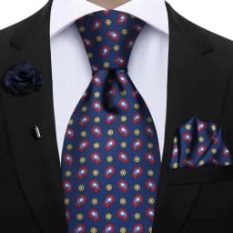 Luxury Soft Silk Mens Ties Floral Brown Green Red Ties Paisley NeckTie Pocket Square Brooch Set Men's Wedding Party Tie