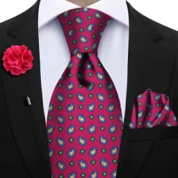 Luxury Soft Silk Mens Ties Floral Brown Green Red Ties Paisley NeckTie Pocket Square Brooch Set Men's Wedding Party Tie