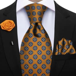Luxury Soft Silk Mens Ties Floral Brown Green Red Ties Paisley NeckTie Pocket Square Brooch Set Men's Wedding Party Tie