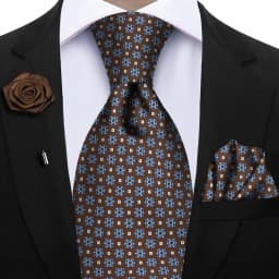 Luxury Soft Silk Mens Ties Floral Brown Green Red Ties Paisley NeckTie Pocket Square Brooch Set Men's Wedding Party Tie